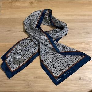 Anne Klein Blue gray and Brown silk long Scarf 53”x 11”